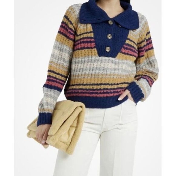 MOTHER Sweaters - MOTHER Sz M Sweater Collared Striped Preppy Collegiate Casual Office Alpaca Knit